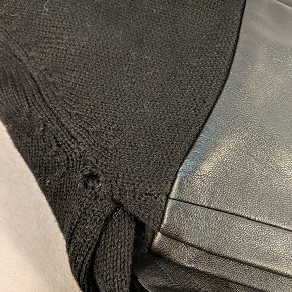 Blank NYC Hooded Cardigan Faux Leather Wool Black Knit Sweater Long Women XS - Picture 10 of 10